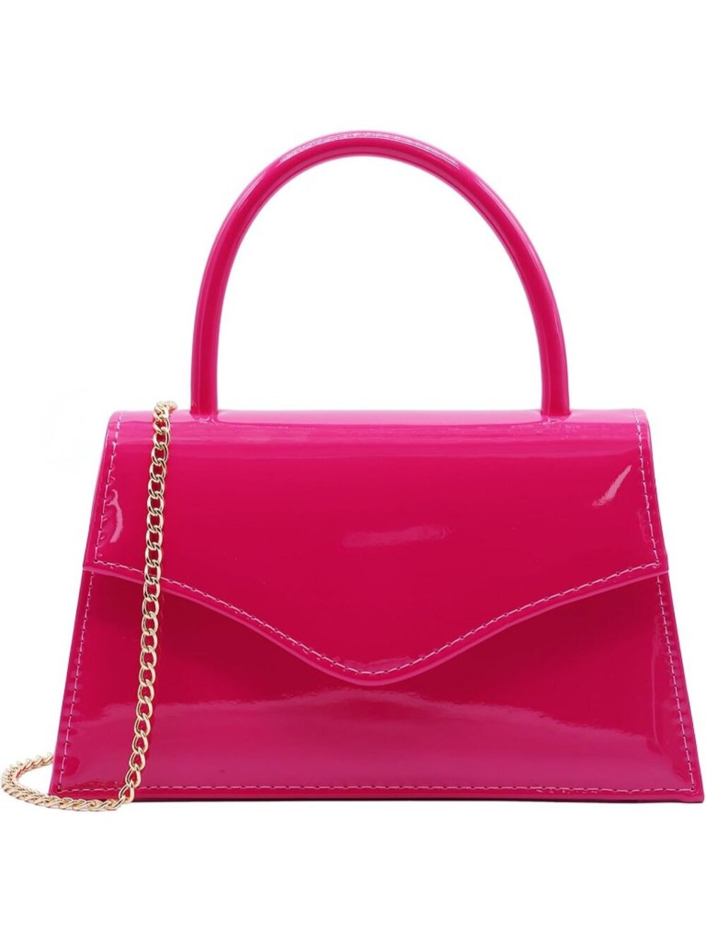 Women's Hot Pink Patent Top Handle Cocktail Purse Formal Wedding Evening Bag